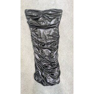 Forever 21 Strapless Silver Ruched Tube Dress Womens Medium Showgirl Retro Metal